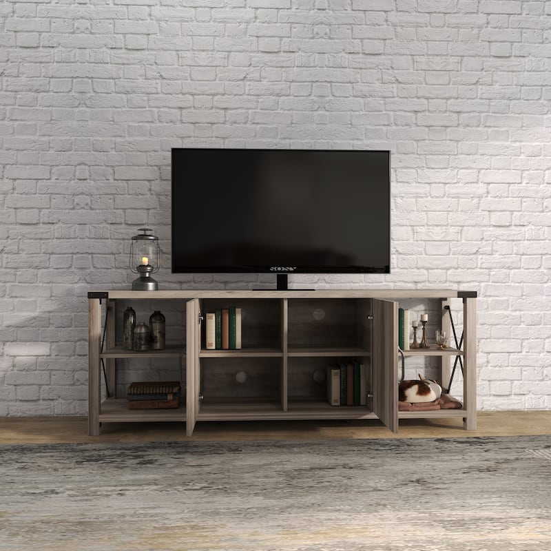 68" TV Stand Wood Metal TV Console Industrial Entertainment Center